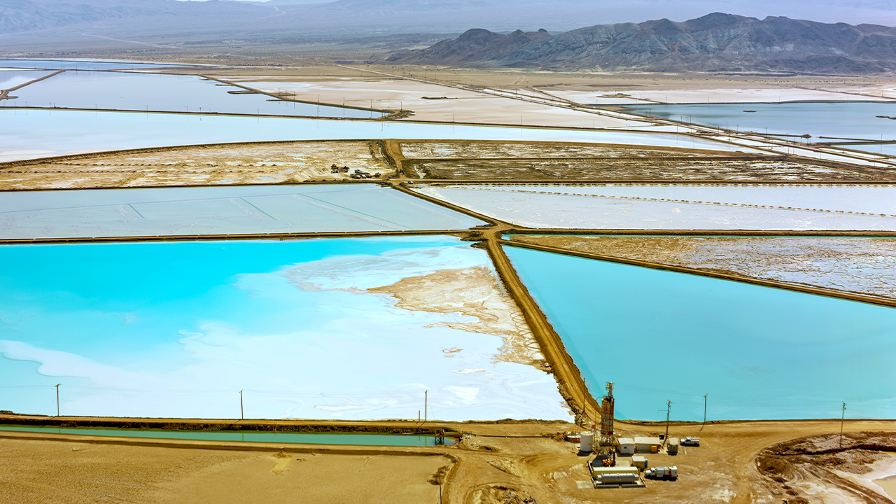 Aerial view of the lithium mine of Silver Peak, Nevada, California, USA.