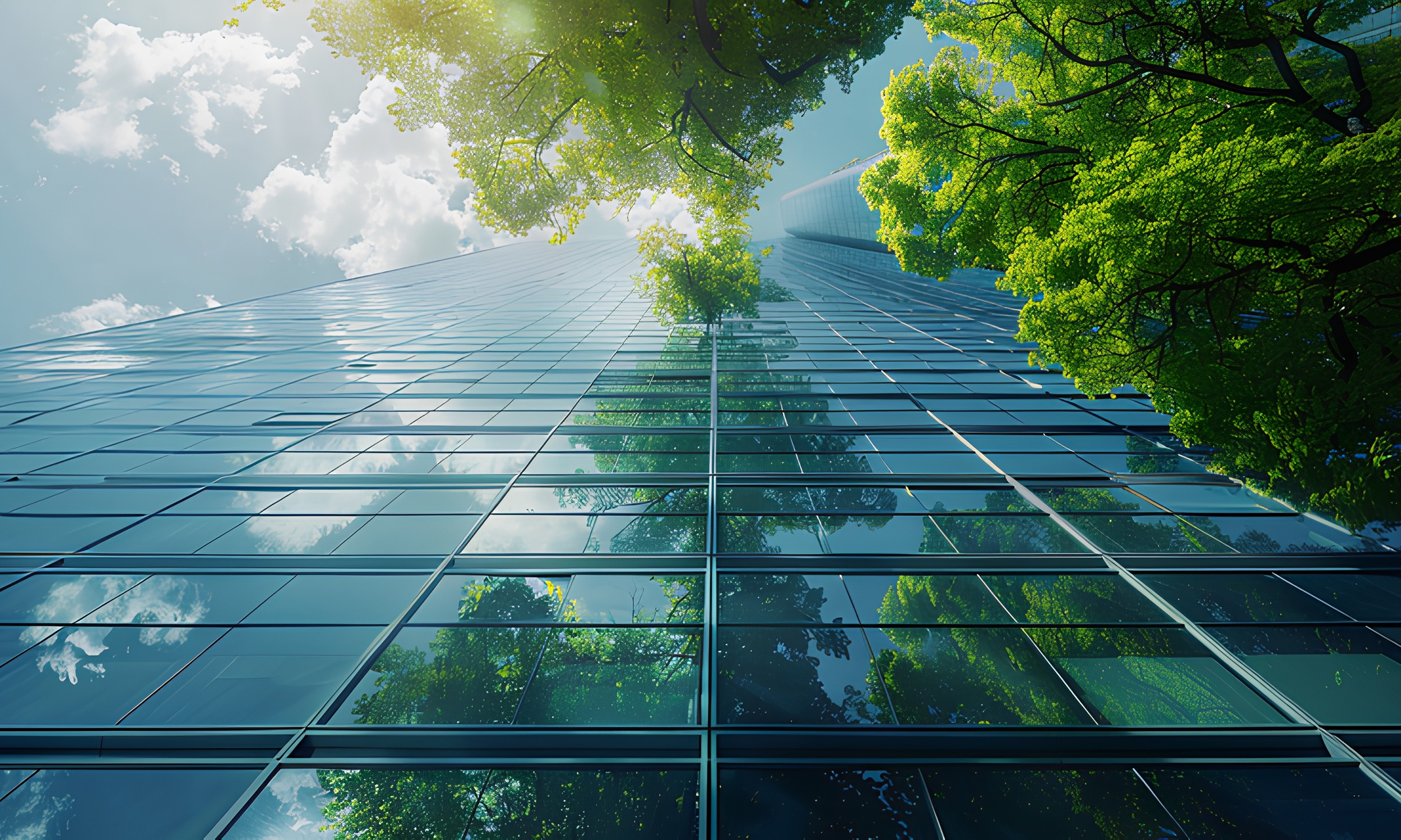 office building with tree for reducing carbon dioxide, Eco green environment